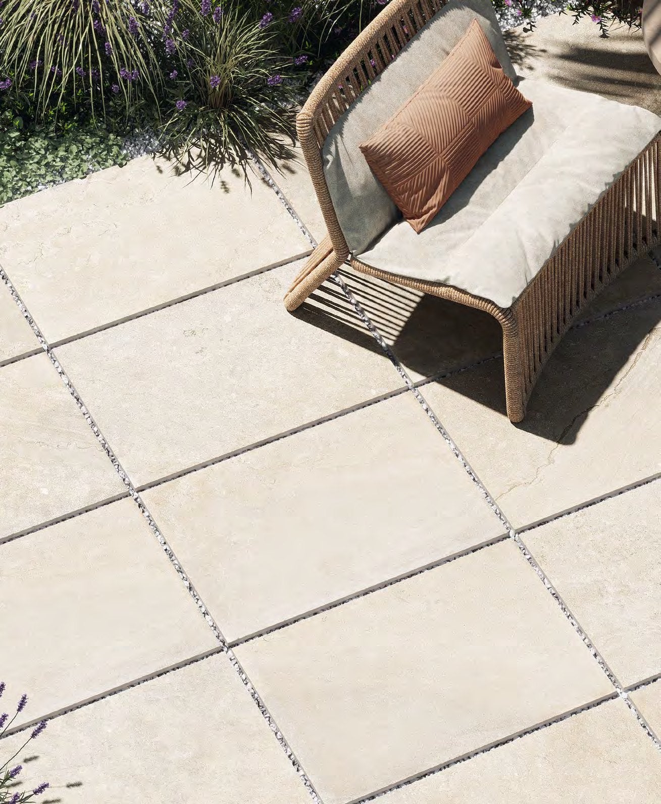 Coem Tuffeau Bianco gresX2 20mm outdoor porcelain paving, laid installation