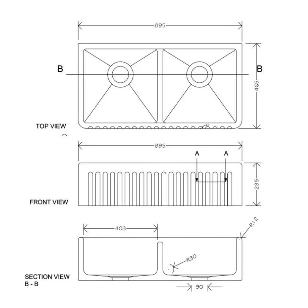 Whitebirk Sink Company Warton Kitchen Sink 895 x 465 x 235mm